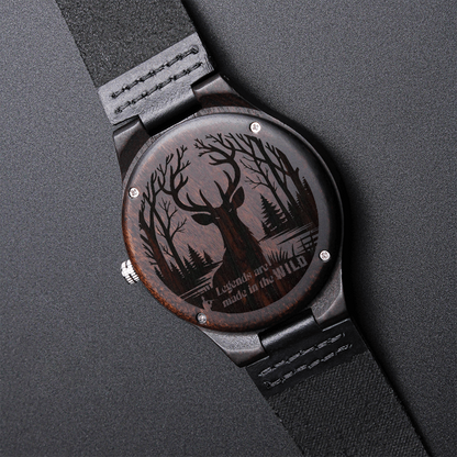 Legends are Made in the Wild Deer Hunter Engraved Wooden Watch
