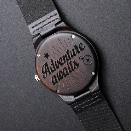 Adventure Awaits Graduation Engraved Wooden Luxury Watch