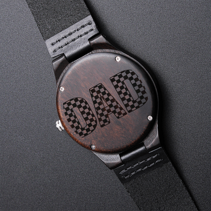 Checkered Dad Happy Father's Day Engraved Wooden Watch