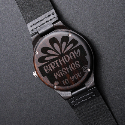 Birthday Wishes to You Engraved Wooden Watch with Leather Strap