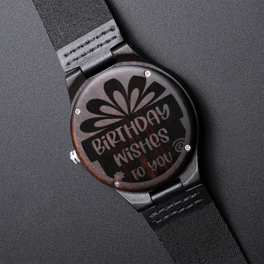 Birthday Wishes to You Engraved Wooden Watch with Leather Strap