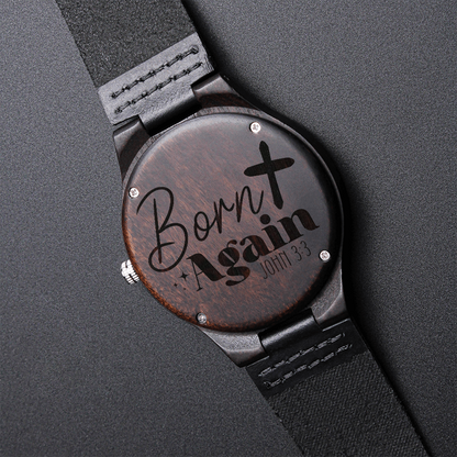 Born Again Faith Based Engraved Wooden Watch