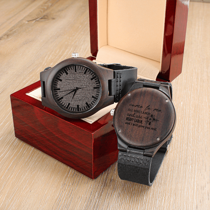Come to Me I'll Give You Rest Faith Based Engraved Wooden Watch