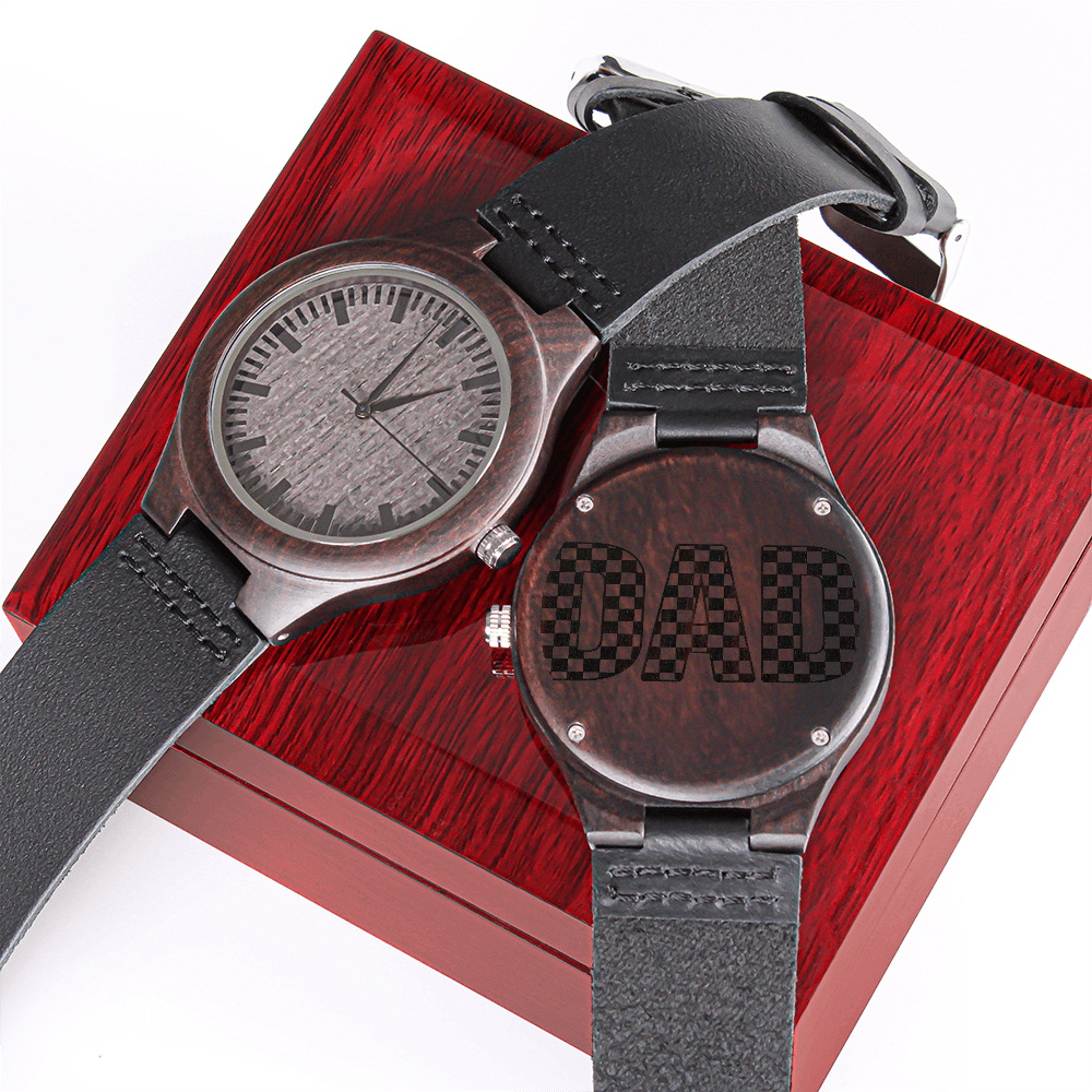Checkered Dad Happy Father's Day Engraved Wooden Watch