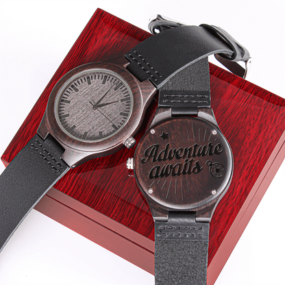 Adventure Awaits Graduation Engraved Wooden Luxury Watch