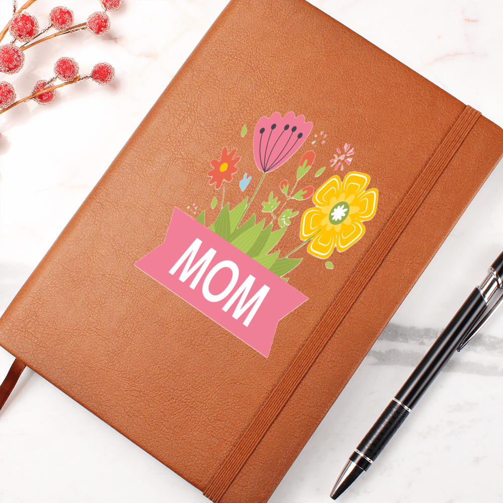 Mom with Flowers Graphic Leather Journal