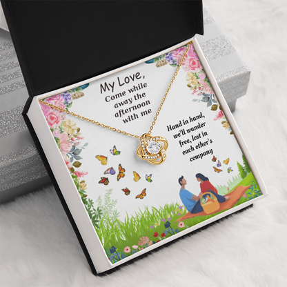 Come While Away the Afternoon with Me Love Knot Necklace, Gift Box & Card