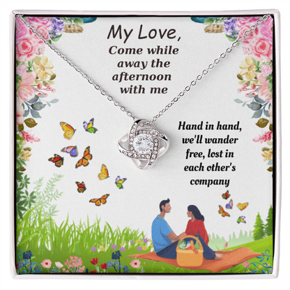 Come While Away the Afternoon with Me Love Knot Necklace, Gift Box & Card