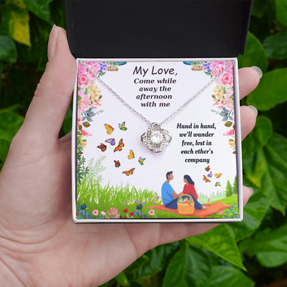 Come While Away the Afternoon with Me Love Knot Necklace, Gift Box & Card