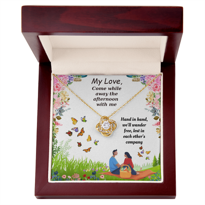 Come While Away the Afternoon with Me Love Knot Necklace, Gift Box & Card