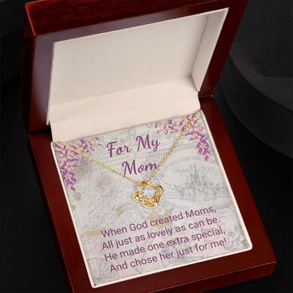 For My Mom Purple Floral Design Elegant Love Knot Necklace
