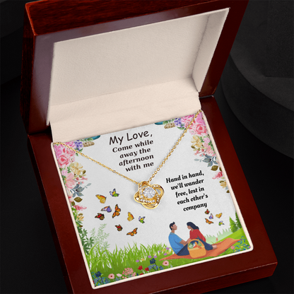 Come While Away the Afternoon with Me Love Knot Necklace, Gift Box & Card