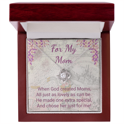 For My Mom Purple Floral Design Elegant Love Knot Necklace