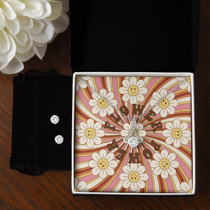 1970's Flower Power Alluring Beauty Necklace & Earring Jewelry Gift Set