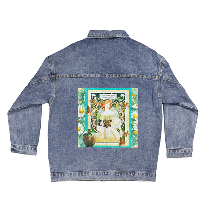Lady in Waiting for Him to Call Oversized Women's DTG Denim Jacket