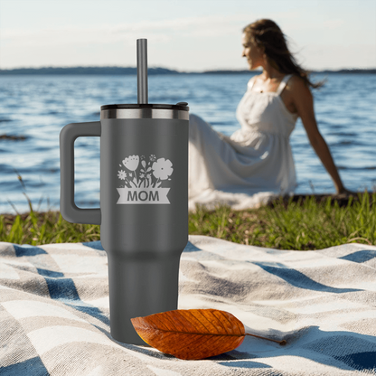 Mom with Flowers Engraved Pinnacle 40 oz Tumbler