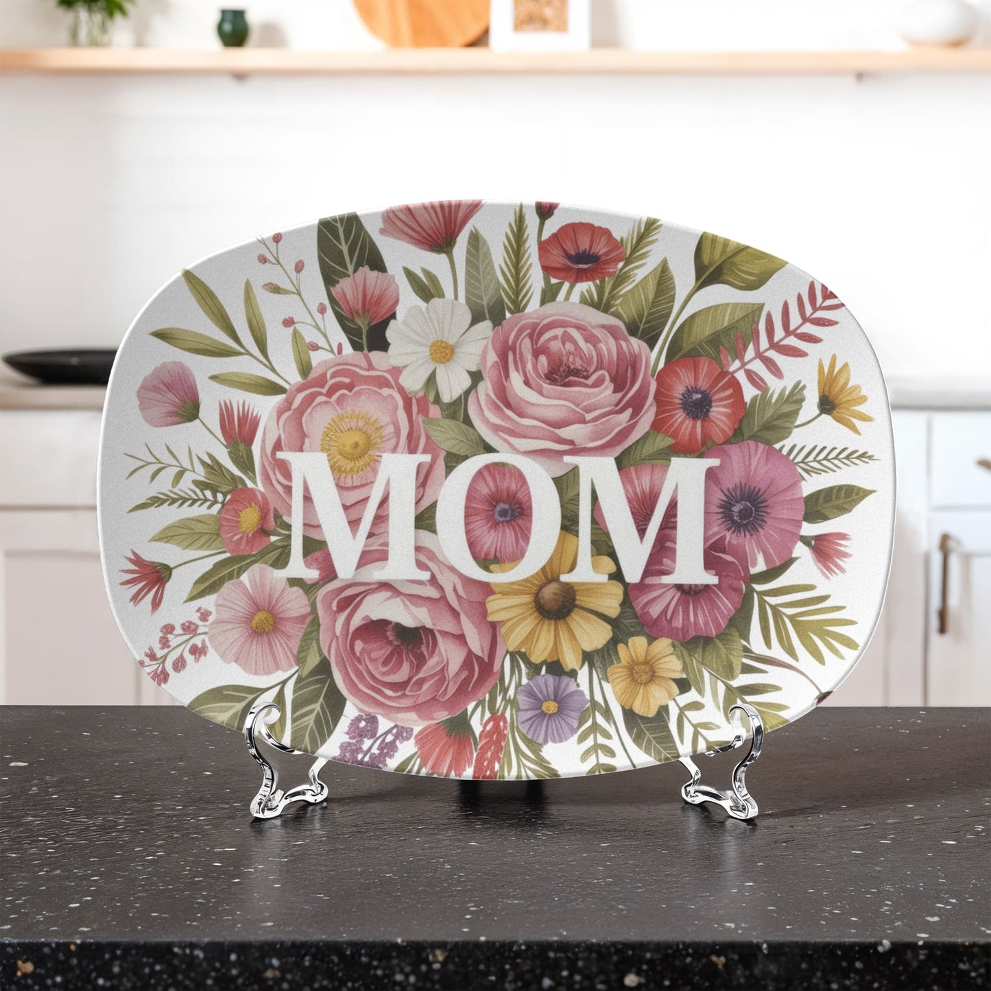 Floral Mom Mother's Day Decor 10" x 14" Oval Serving Platter