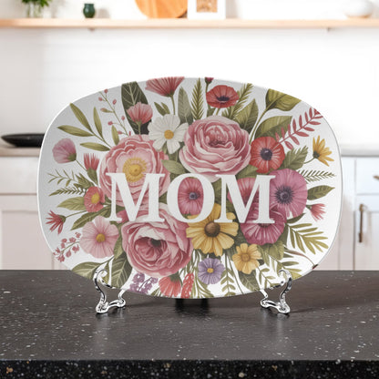 Floral Mom Mother's Day Decor 10" x 14" Oval Serving Platter