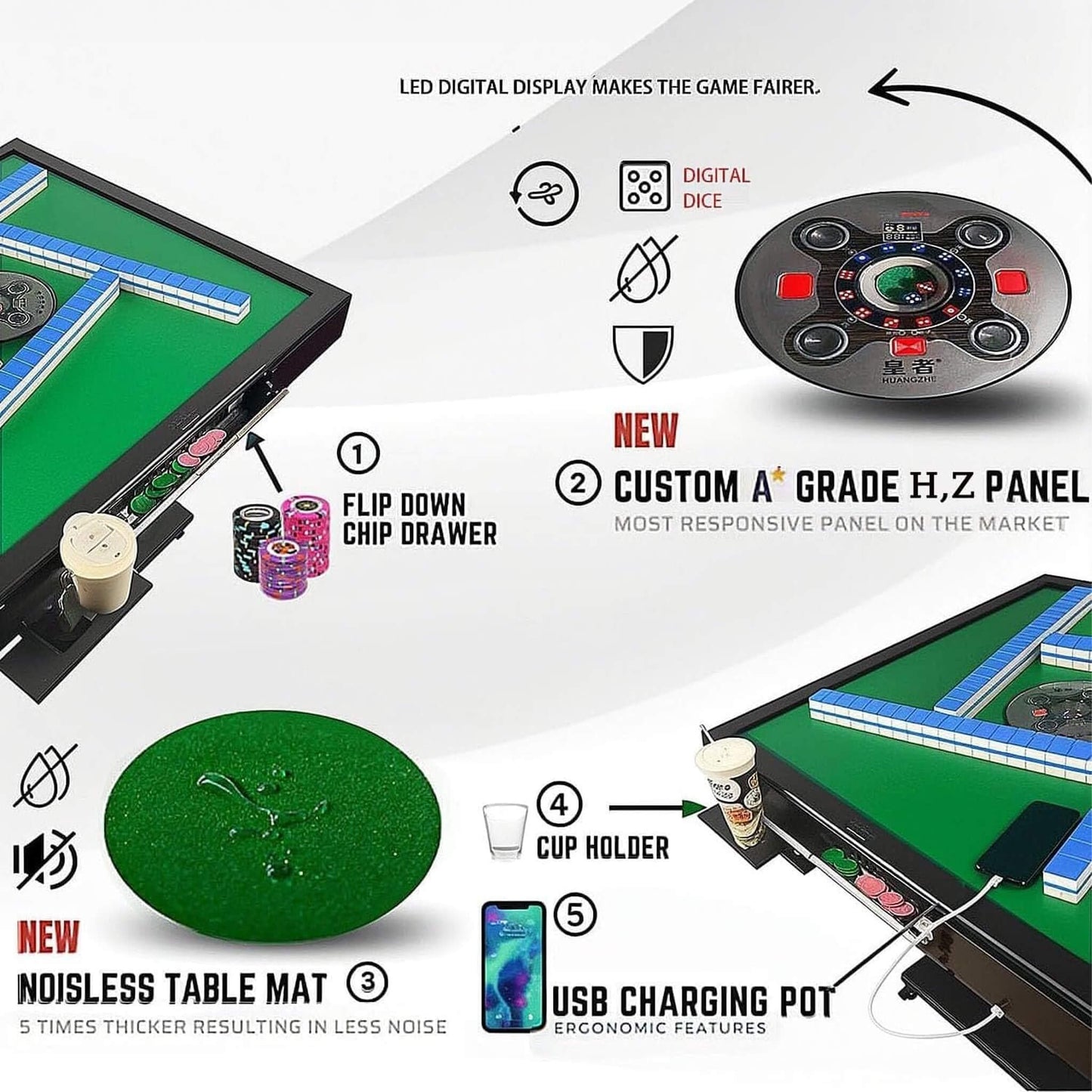 Automatic Ultra-Thin Foldable Mahjong Table With Two 152 42MM Tile Sets (SAK82950)