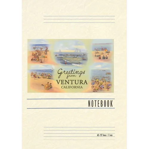 Vintage Lined Notebook Pastel Beach Scenes, Greetings from Ventura, California - Paperback