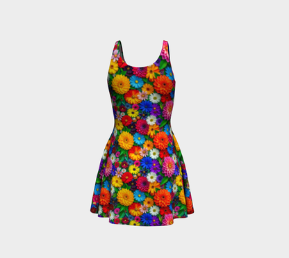Colorful Flower Pattern Flared Short Dress