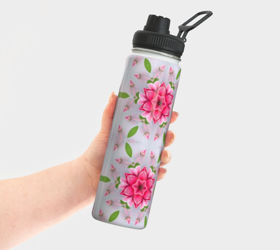 Silver and Pink Star Pattern 24 oz Stainless Steel Water Bottle with Twist-off Cap