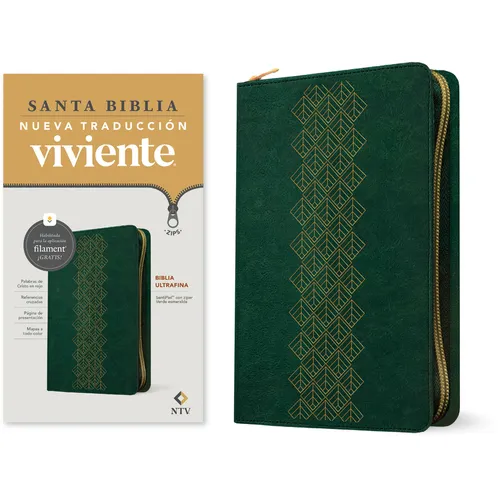 Biblia Ultrafina Ntv de Zíper, Con Filament (Sentipiel, Verde Esmeralda, Letra Roja) - Imitation Leather