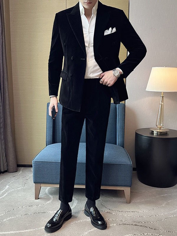 Men's Double-Breasted Velvet Two-Piece Suit