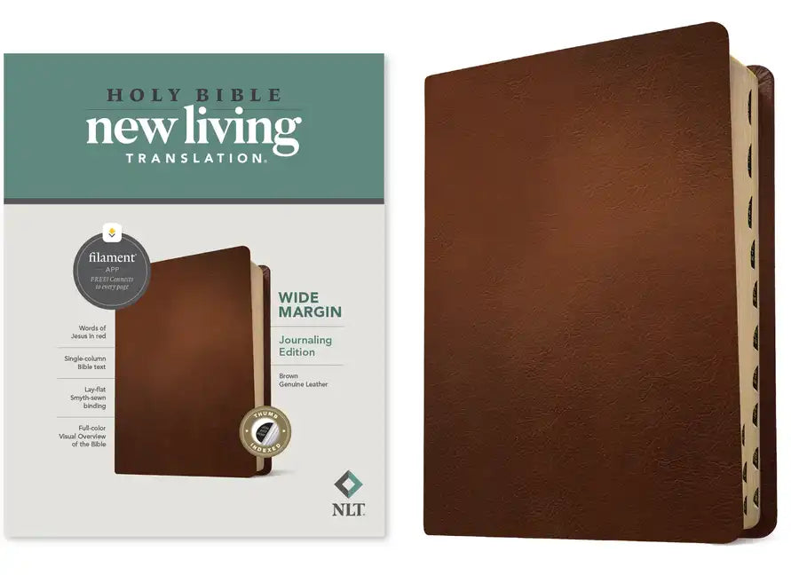 NLT Wide Margin Bible, Filament Enabled (Genuine Leather, Brown, Indexed, Red Letter) - Leather