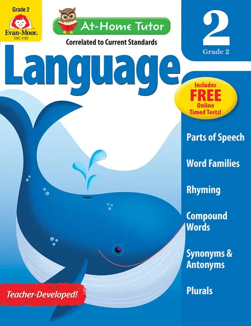 Language Skills, Grade 2 Workbook: At-Home Tutor, Nouns, Verbs, Adjectives, Parts of Speech, Word Families - Paperback