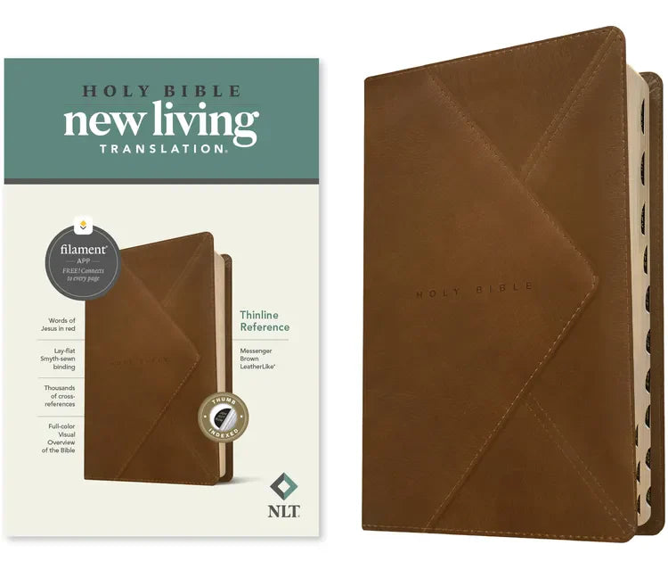 NLT Thinline Reference Bible, Filament Enabled (Leatherlike, Messenger Brown, Indexed, Red Letter) - Imitation Leather