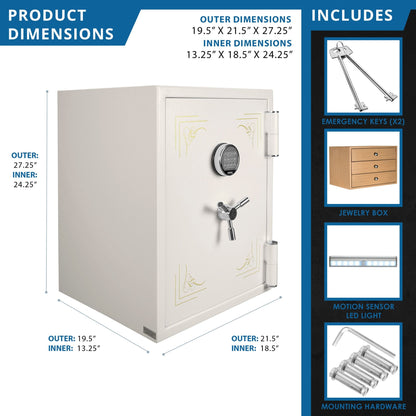 Barska 2.75 CF White Fireproof Jewelry Safe With Jewelry Storage Drawer (SAK69047)