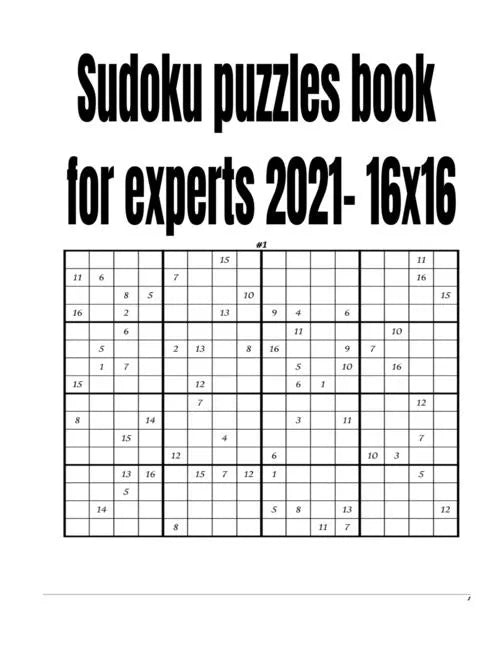 Sudoku puzzles book for experts 2021- 16x16 - Paperback