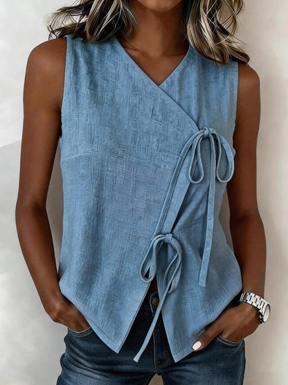 Bow-Tied V-Neck Sleeveless Tank Top – 5 Colors, S–XXL