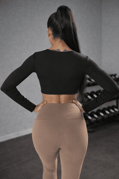 Blaire Sport Twist Knot Long Sleeve Workout Crop Top with Bra