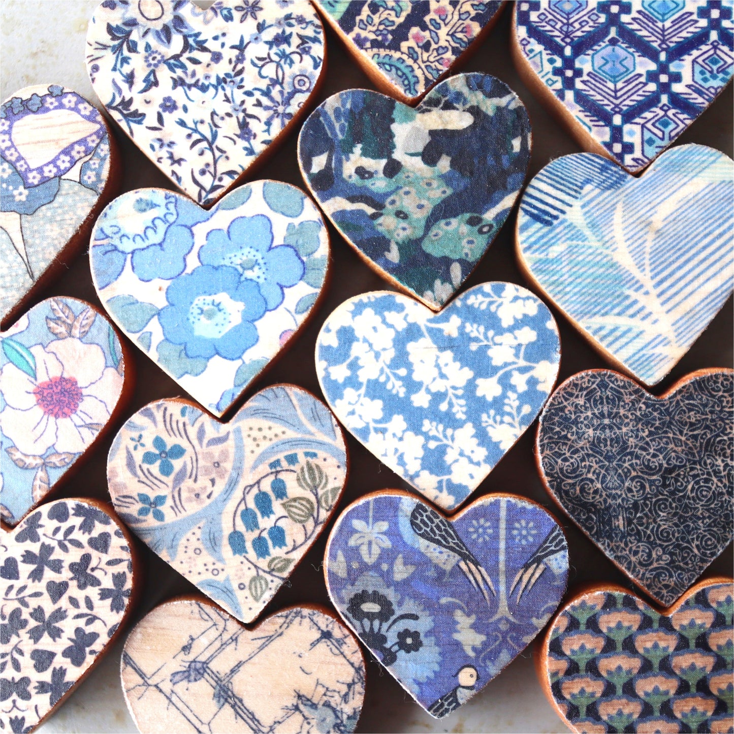 Fabric-Faced Wooden Hearts
