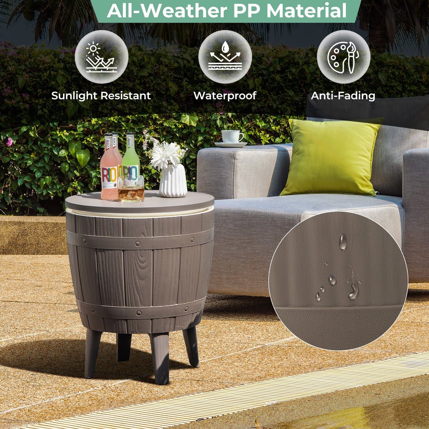 10 Gallon Cooler Bar Table Outdoor Coffee Table Ice Bucket with Telescopic Tabletop for Beer and Wine