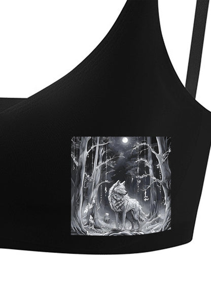 Ethereal Wolf in the Moonlight Seamless Bra for Women (Front Printing)
