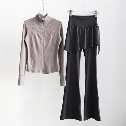 Women’s Long Sleeve Running Set – Zip-Up Slim Fit Gym Outfit