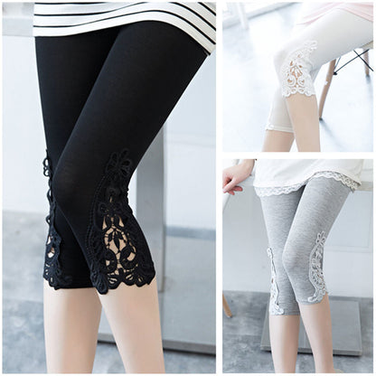 Women’s Lace Trim Stretch Leggings – Fashion Bottoming Pants