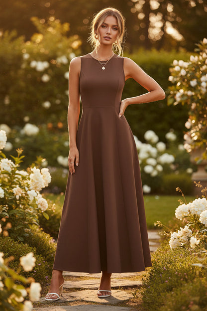 Women's Slim-Fit Long Vest Dress – A-Line High-Waist Sleeveless