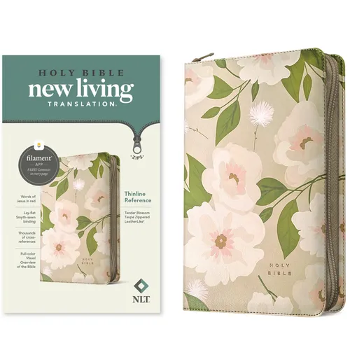 NLT Thinline Reference Zipper Bible, Filament Enabled (Leatherlike, Tender Blossom Taupe, Red Letter) - Imitation Leather