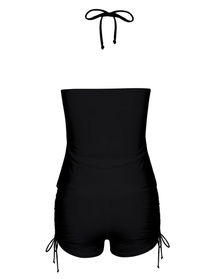 Cute Black Puppy Tankini Swimsuits with Shorts for Women (Front Printing)