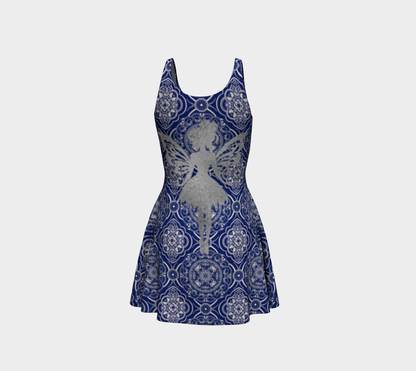 Silver Fairy Pattern Flared Short Dress