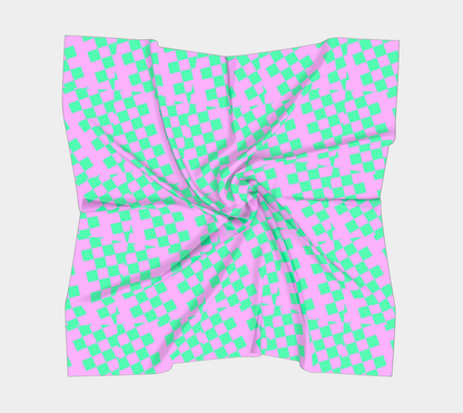 Purple and Pastel Green Checkered Square Scarf