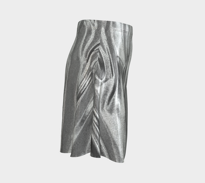 Molten Silver Flared Glitter Skirt