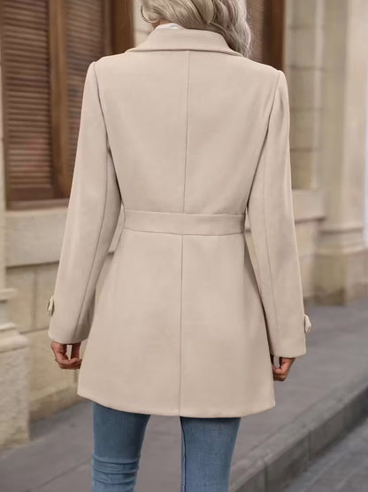 Women’s Elegant Woolen Coat – Medium-Length Lapel Slim Fit Winter Coat