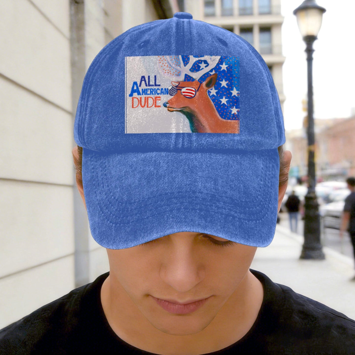 All American Dude with Deer Vintage Washed Baseball Cap | Ships from USA