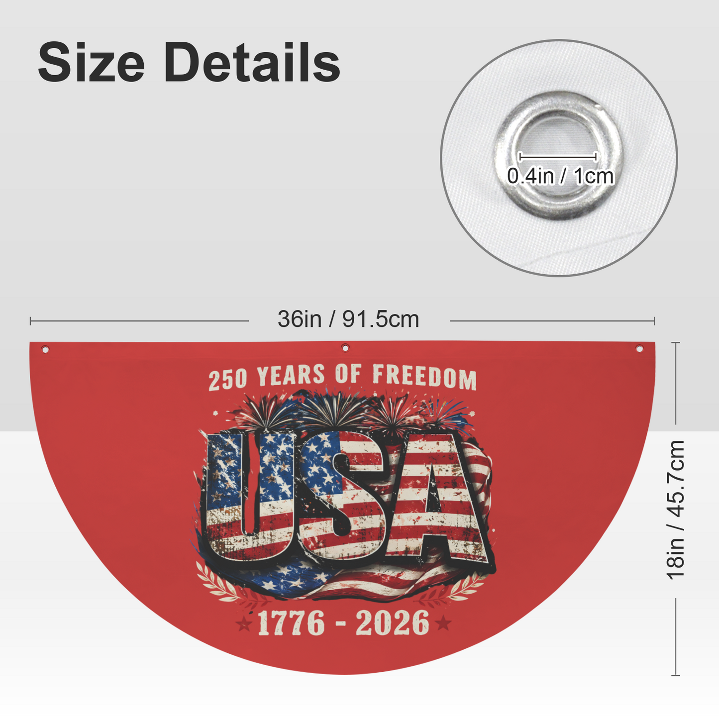 250 Years of Freedom Semi Circle Flag 36" x 18" | Ships from USA