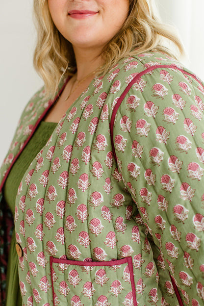 The Emily *Reversible* Quilted Jacket in Pistachio Pink